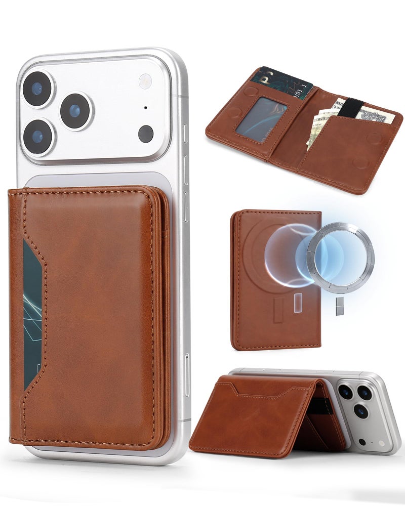 ASAPDOS For MagSafe Wallet,Magnetic Card Holder RFID Blocking Wallet with 5 Card Slots & Cash Pocket For iPhone 17/16/ 15/14/ 13/12/ Pro/Max/Plus/Air Brown - Image 1