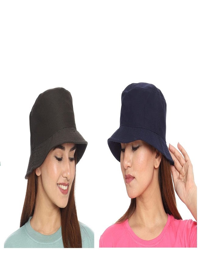 PrimeBox Unisex 100% Cotton Foldable Bucket Beach Sun Hat for Men Women Hat (Black Navy Blue) - Image 1