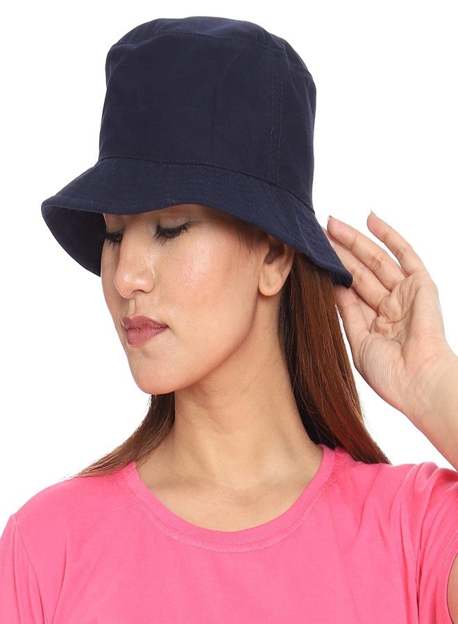 PrimeBox Unisex 100% Cotton Foldable Bucket Beach Sun Hat for Men Women Hat (Black Navy Blue) - Image 4