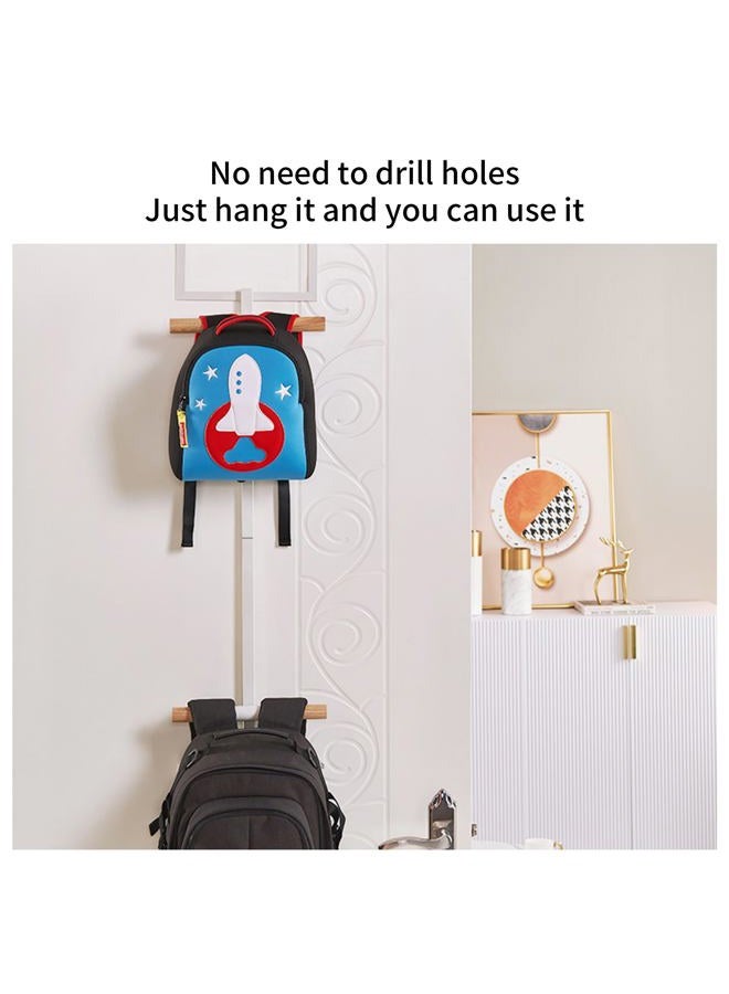 RFOUO Backpack Hanger for Closet, Metal Storage Rack Backpack Hooks,2 Tiered Over The Door Hanger for Backpack,Heavy Duty Over The Door Hook Storage for Backpack, Coat, Bag, Hat,White - Image 2
