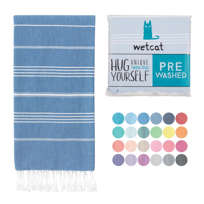 WETCAT Turkish Beach Towel Oversized (38"x71") 100% Turkish Cotton, Made in Turkey - Sand Free, Extra Large, Ultra Soft, Quick Drying, Compact & Lightweight for Travel - Blue - Image 1