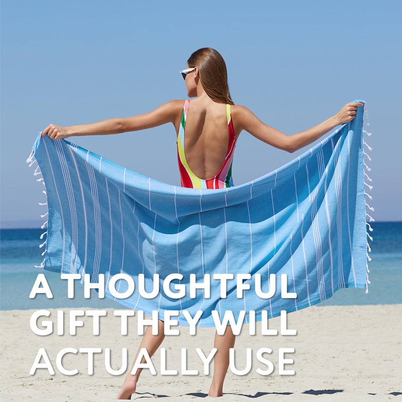 WETCAT Turkish Beach Towel Oversized (38"x71") 100% Turkish Cotton, Made in Turkey - Sand Free, Extra Large, Ultra Soft, Quick Drying, Compact & Lightweight for Travel - Blue - Image 2