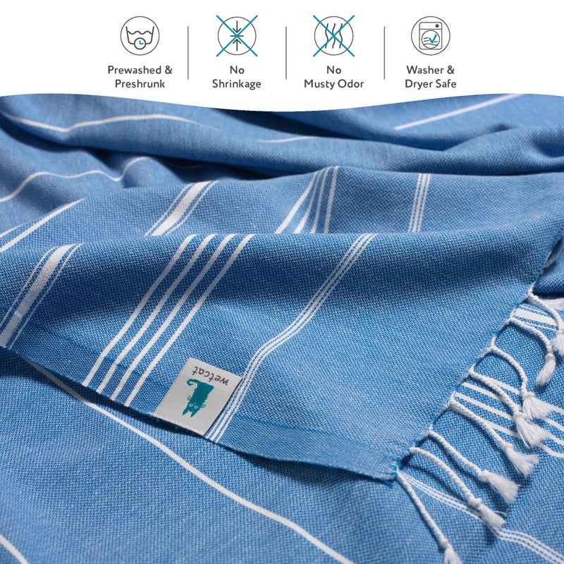 WETCAT Turkish Beach Towel Oversized (38"x71") 100% Turkish Cotton, Made in Turkey - Sand Free, Extra Large, Ultra Soft, Quick Drying, Compact & Lightweight for Travel - Blue - Image 5
