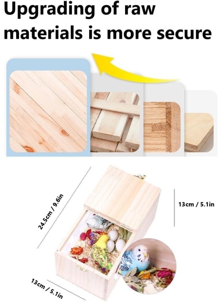 Arabest Wood Nest Parakeet Nesting Box Transparent Bird Nest Breeding Box with Perch Wood Bird House for Cage Budgie Love Birds Cockatiel Conure Finch Parrot Small to Medium Birds - Image 5