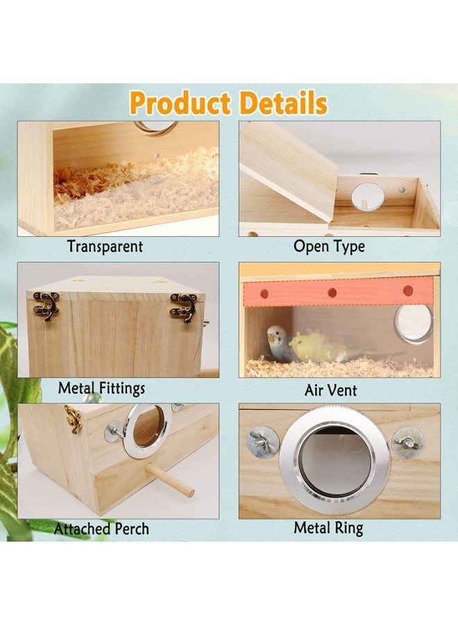Arabest Wood Nest Parakeet Nesting Box Transparent Bird Nest Breeding Box with Perch Wood Bird House for Cage Budgie Love Birds Cockatiel Conure Finch Parrot Small to Medium Birds - Image 4