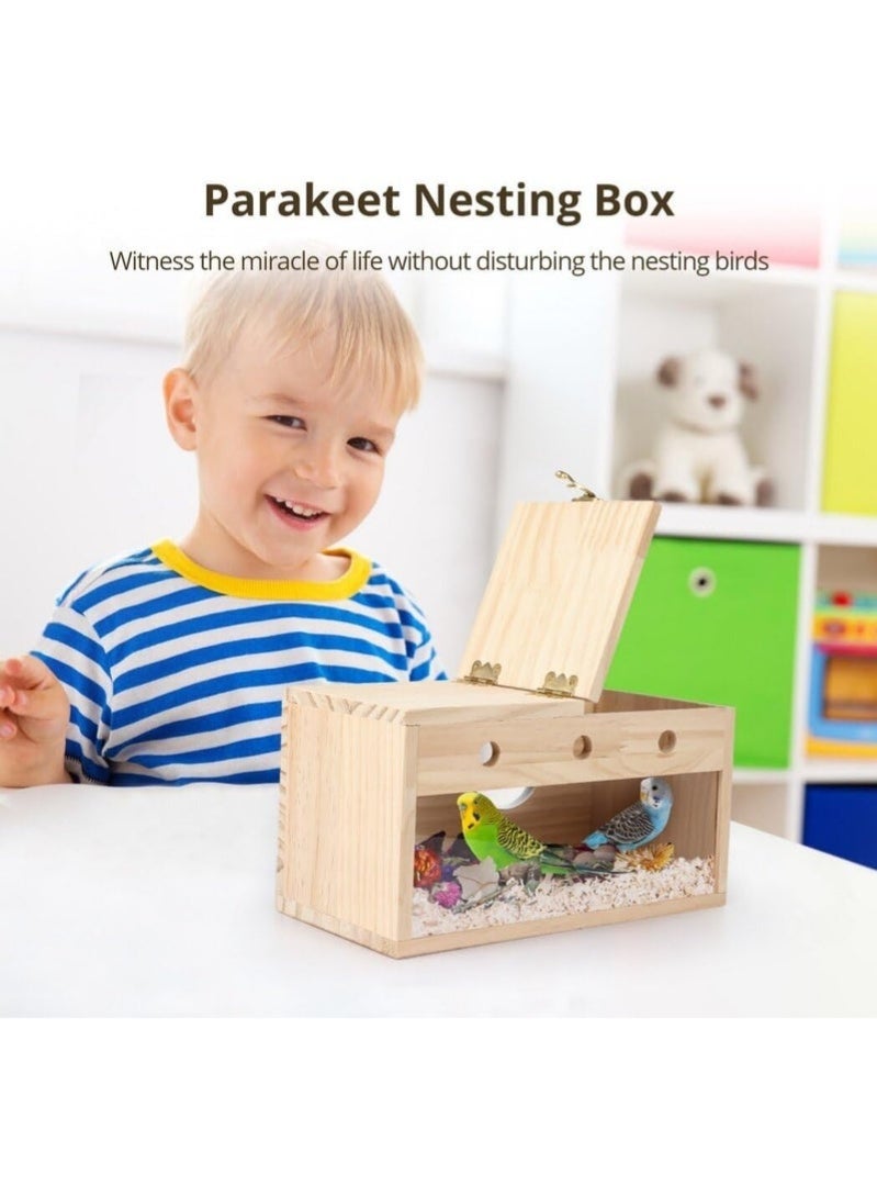 Arabest Wood Nest Parakeet Nesting Box Transparent Bird Nest Breeding Box with Perch Wood Bird House for Cage Budgie Love Birds Cockatiel Conure Finch Parrot Small to Medium Birds - Image 2