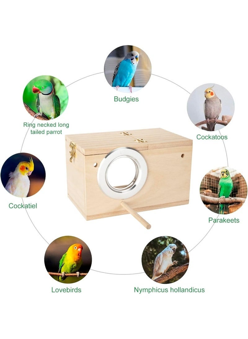 Arabest Wood Nest Parakeet Nesting Box Transparent Bird Nest Breeding Box with Perch Wood Bird House for Cage Budgie Love Birds Cockatiel Conure Finch Parrot Small to Medium Birds - Image 3