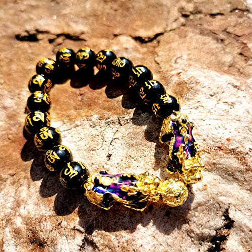 MANRUO Feng Shui Black Obsidian Wealth Bracelet Color Changed Pi Xiu Bracelets Dragon Mantra Bead Bangle Attract Wealth and Good Luck for Men/Women(10mm) - Image 3