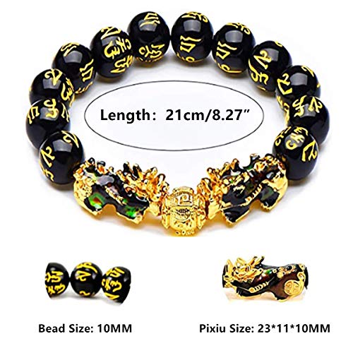 MANRUO Feng Shui Black Obsidian Wealth Bracelet Color Changed Pi Xiu Bracelets Dragon Mantra Bead Bangle Attract Wealth and Good Luck for Men/Women(10mm) - Image 2