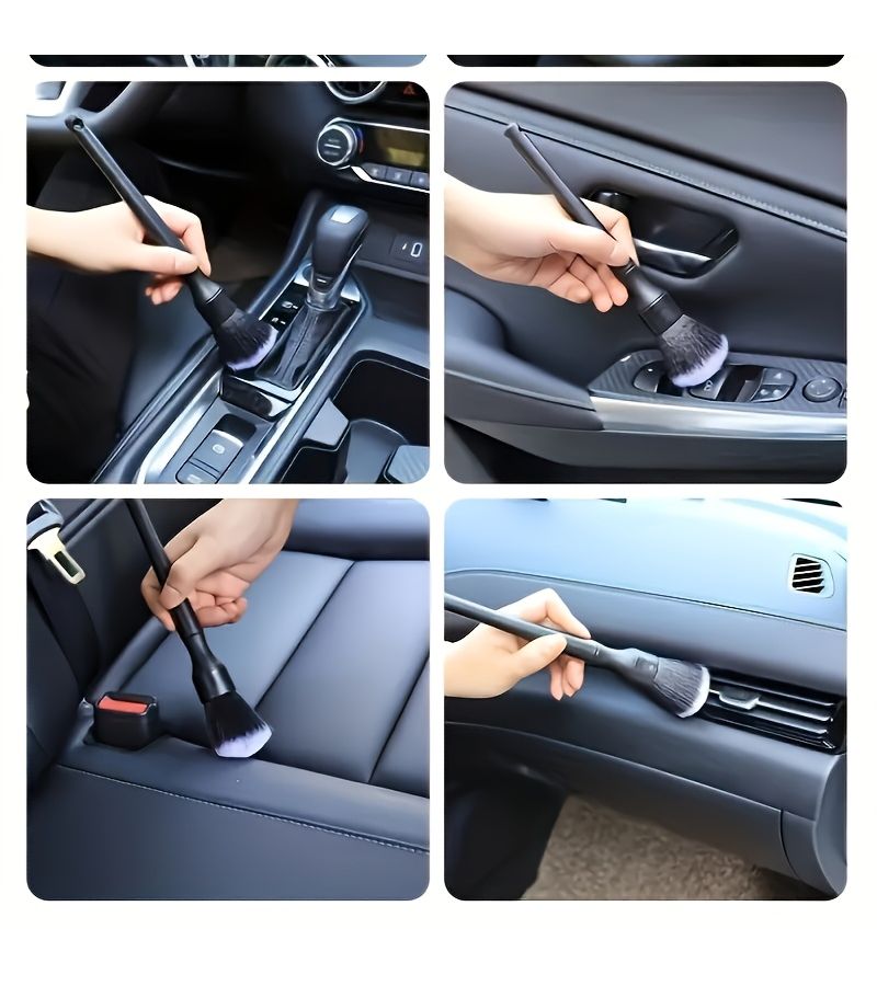 4 Piece Black Car Interior Detailing Brush Set Soft Bristle Cleaning Tools - Image 5