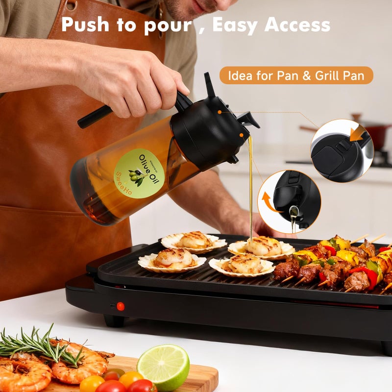 SweeHo Oil Sprayer for Cooking,470ml Cooking Olive Oil Sprayer and Oil Dispenser 2 In 1, Food-grade Glass Oil Spray Bottle Mister for Air Fryer, BBQ, Griddle (Black+dark brown glass and color label) - Image 4