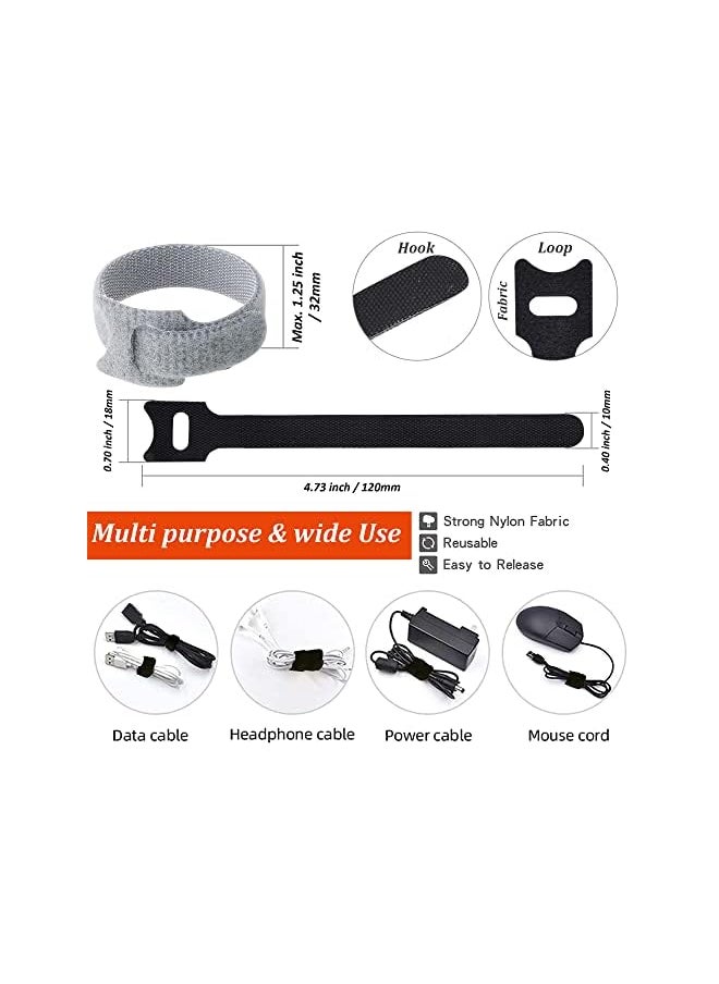 PYLCO SMART Cable Ties Adhesive Fastening Magic Strap Ties, Hook and Loop Adjustable Wire Straps for TV Power Extension Cords PC Mouse Cables Management Organizer Wraps (Black-Grey 60-Packs)  - Image 2