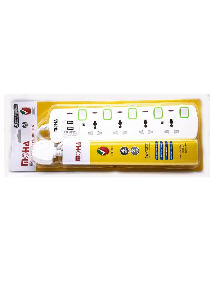 Generic "4-Way Extension Power Socket – 5 Outlets with USB Output, 2-Meter Cord"  - Image 4