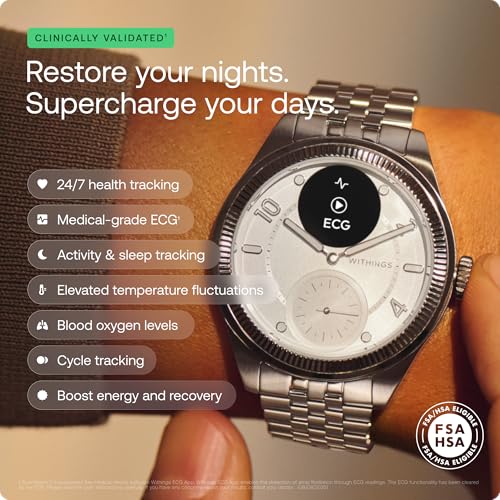 Withings ScanWatch Nova Brilliant, Heart Health Hybrid Unisex Smartwatch- ECG, SPO2, Temperature Monitoring, Sleep, Respiratory Health, Cycle Monitoring, 30-Day Battery Life, iOS & Android, Silver - Image 2