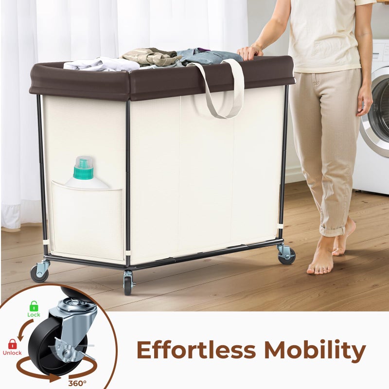 Mefirt 320L Laundry Hamper with Wheels, 3 Section Large Rolling Laundry Basket Bag with Wheels, Clothes Hamper Cart for Laundry, Bedroom, Bathroom and Dorm - Image 4
