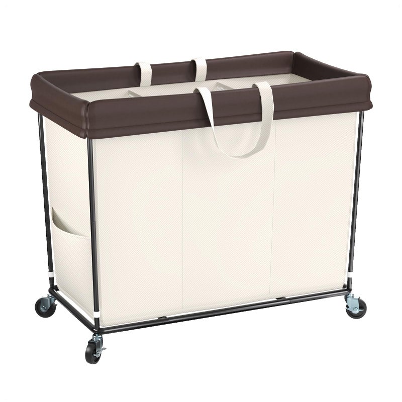 Mefirt 320L Laundry Hamper with Wheels, 3 Section Large Rolling Laundry Basket Bag with Wheels, Clothes Hamper Cart for Laundry, Bedroom, Bathroom and Dorm - Image 1