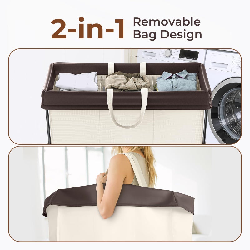 Mefirt 320L Laundry Hamper with Wheels, 3 Section Large Rolling Laundry Basket Bag with Wheels, Clothes Hamper Cart for Laundry, Bedroom, Bathroom and Dorm - Image 5