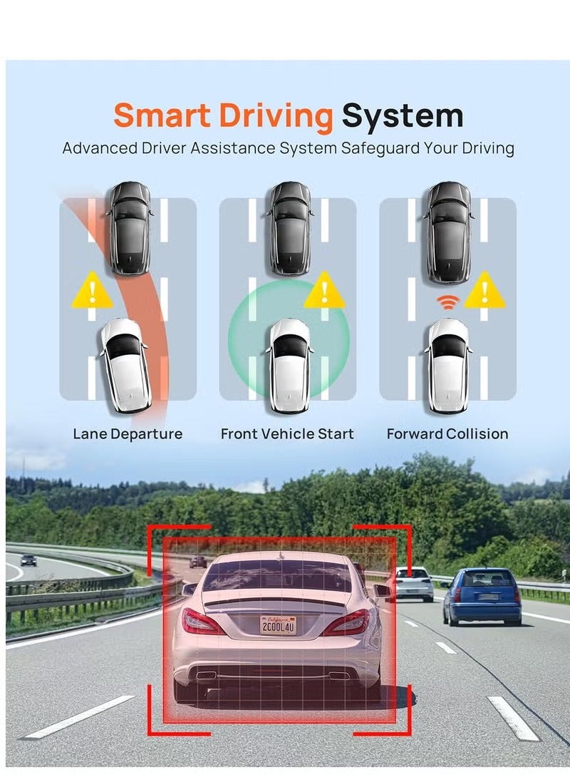 4K+1080P Ultra-HD Dual-Lens Front-Rear Drive Recorder | 128GB Storage WiFi Smart Control | Night Vision Parking Monitor