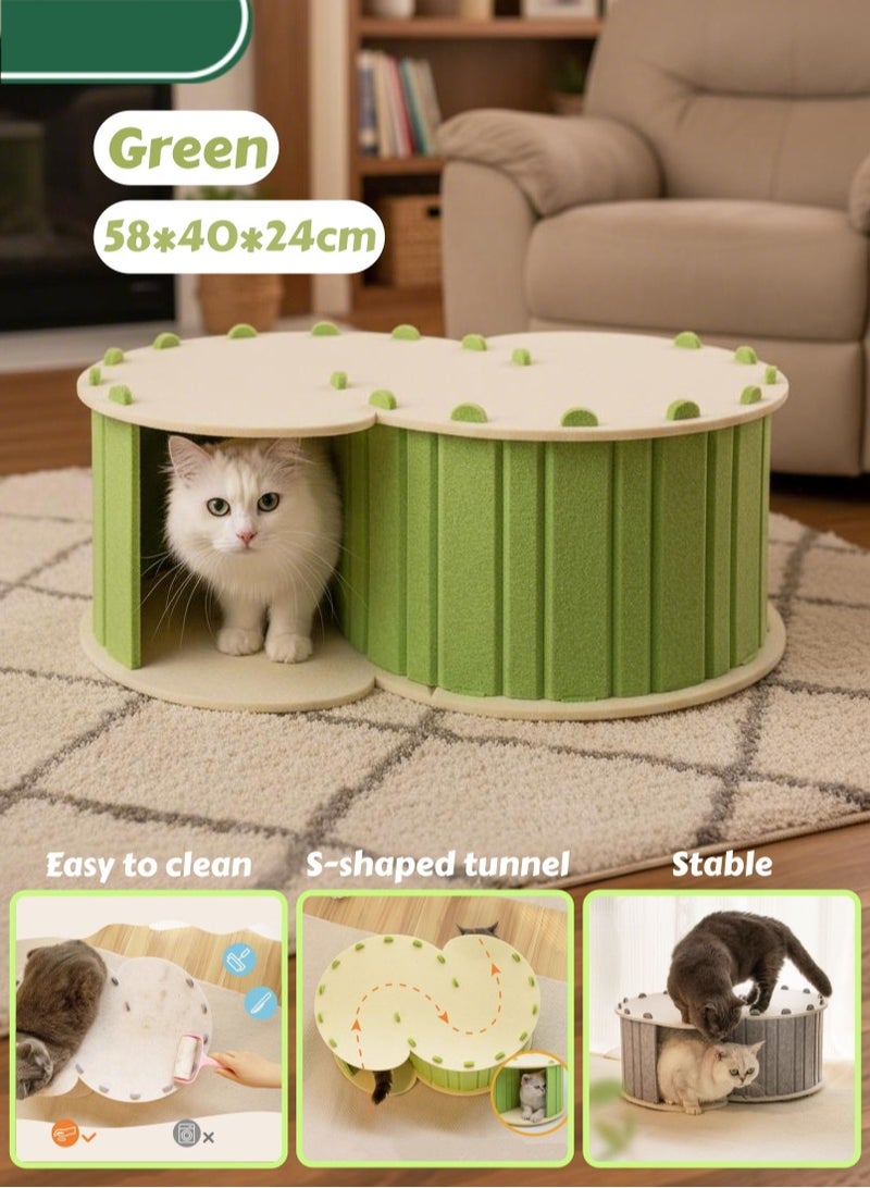 Cat Tunnel Bed,Foldable Cat Tunnel,Exercise Scratching Cat Bed,Felt Nest,Cat Scratching Board,Detachable Hideaway, Nap Rest Cave House, Pet Playing Tunnel for Cats(Green) - Image 1