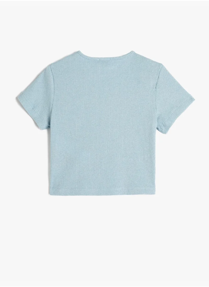 KOTON Crop T-Shirt Short Sleeve Crew Neck Printed Ribbed