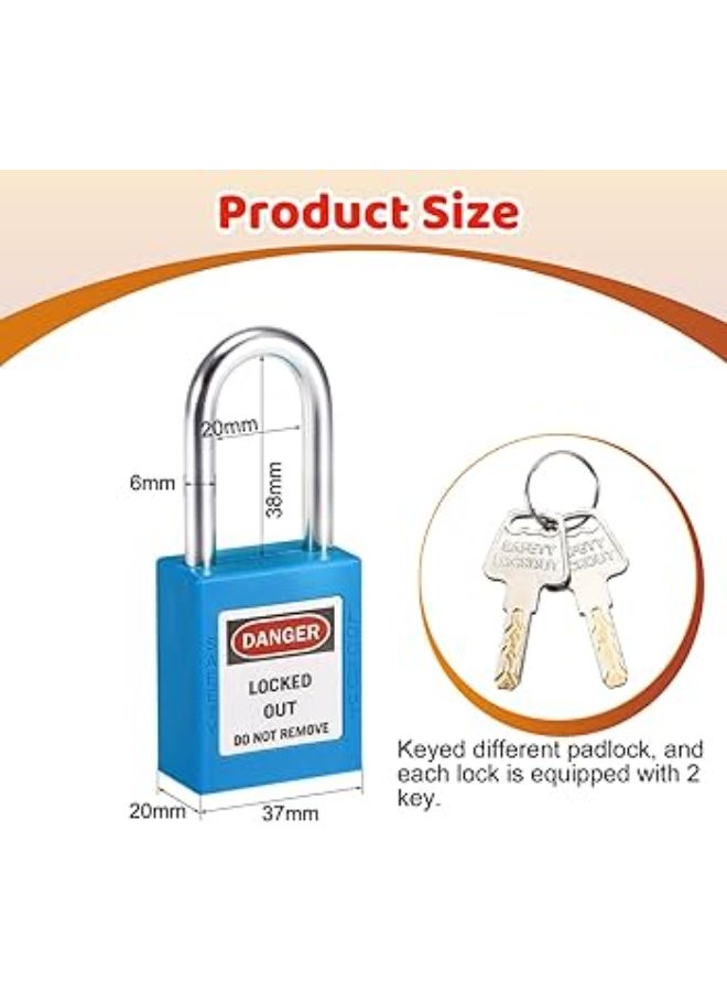 Giffex Locked Out Thermoplastic Safety Padlock With Key Industrial Lockout Long Steel Shackle For Chemical Electric Industrial Automotive (Blue) - Image 3