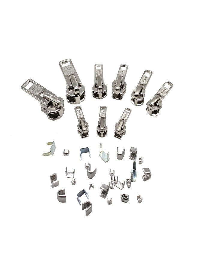 YKK ZipperStop Wholesale - Zipper Repair Kit Solution 9 Sets YKK Auto Lock Sliders Assorted 3 of #3, 2 of #5, 2 of #7 and 2 of #10 Included Top & Bottom Stops Made in USA (YKK Aluminum Auto Lock Sliders) - Image 1