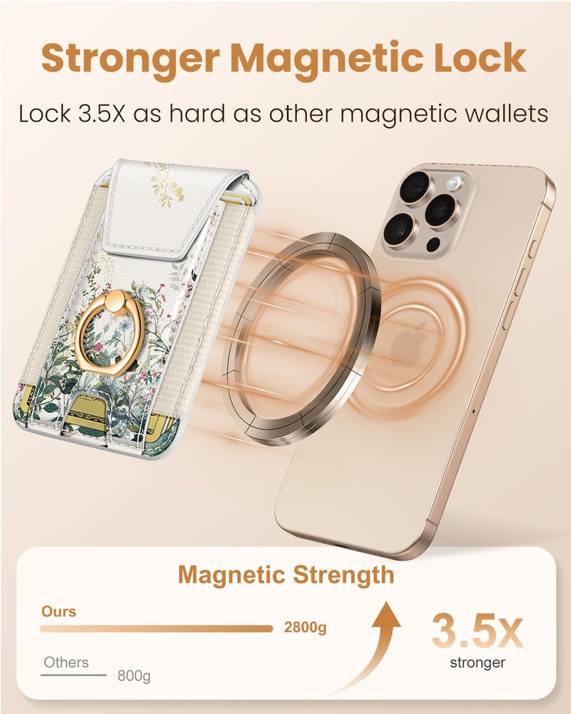 Shorogyt Compatible with Magsafe Wallet with Grip Magnetic Card Holder - Cute Phone Wallets with Ring Stand for iPhone 17/16/15/14/13/12 Series for Women Girls Ink Bouquet Design, Fit 7 Cards - Image 3