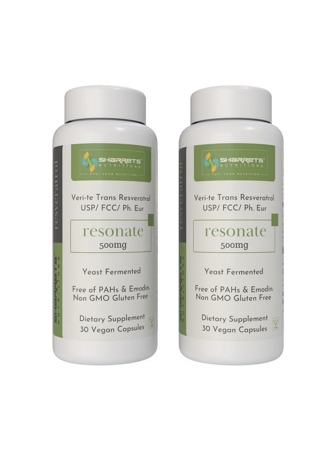 Sharrets Resonate 500Mg - Trans Resveratrol Supplement, 2 X 30 Vegan Capsules- Swiss-Made Ingredient For Optimal Health (Pack Of 2)  - Image 1
