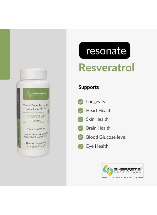 Sharrets Resonate 500Mg - Trans Resveratrol Supplement, 2 X 30 Vegan Capsules- Swiss-Made Ingredient For Optimal Health (Pack Of 2)  - Image 2