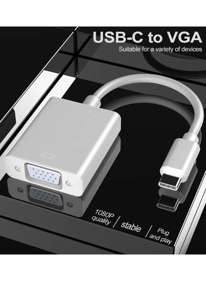 Type C video, audio and image converter for phone, computer or tablet, converts it to display content to VGA female on projector or other display devices or TV to output video, audio or image content on the display screen. The converter supports 1080P HD video. Small and portable size, needed by the teacher in the classroom to present lessons on the projector, or the lecturer at the university, or the manager in the meeting room to display the report, and even at home to display on TV. Cream color - Image 4