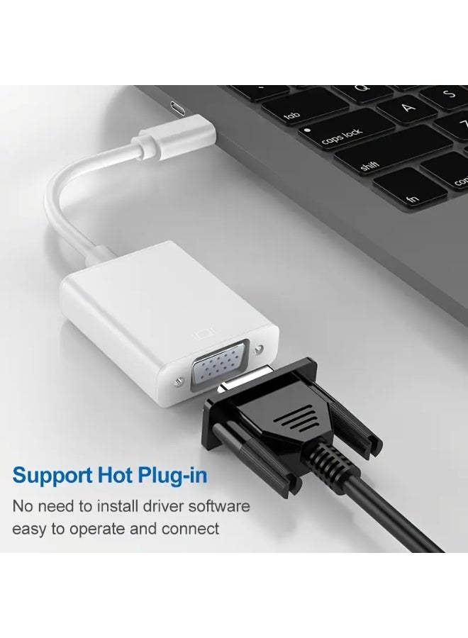 Type C video, audio and image converter for phone, computer or tablet, converts it to display content to VGA female on projector or other display devices or TV to output video, audio or image content on the display screen. The converter supports 1080P HD video. Small and portable size, needed by the teacher in the classroom to present lessons on the projector, or the lecturer at the university, or the manager in the meeting room to display the report, and even at home to display on TV. Cream color - Image 2