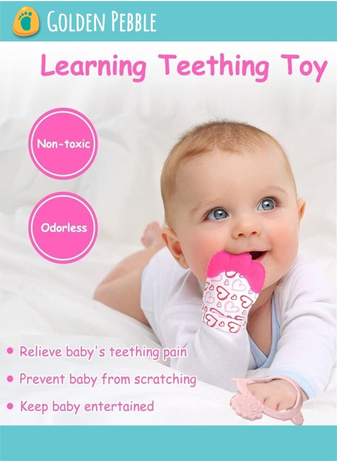 bbet 2PCS Baby Teether, Baby Teething Set, Includes Baby Chew Toy and Silicone Mitten Teether Glove, Infant Soothing Pain Relief for Baby hand Teething  Baby Teether Toys Teething Toy  - Image 3