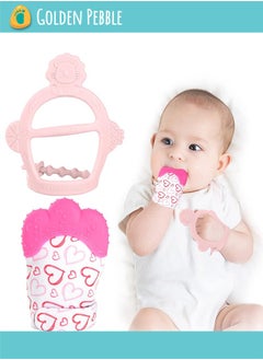 bbet 2PCS Baby Teether, Baby Teething Set, Includes Baby Chew Toy and Silicone Mitten Teether Glove, Infant Soothing Pain Relief for Baby hand Teething  Baby Teether Toys Teething Toy  - Image 1