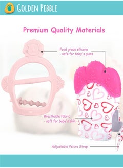 bbet 2PCS Baby Teether, Baby Teething Set, Includes Baby Chew Toy and Silicone Mitten Teether Glove, Infant Soothing Pain Relief for Baby hand Teething  Baby Teether Toys Teething Toy  - Image 2