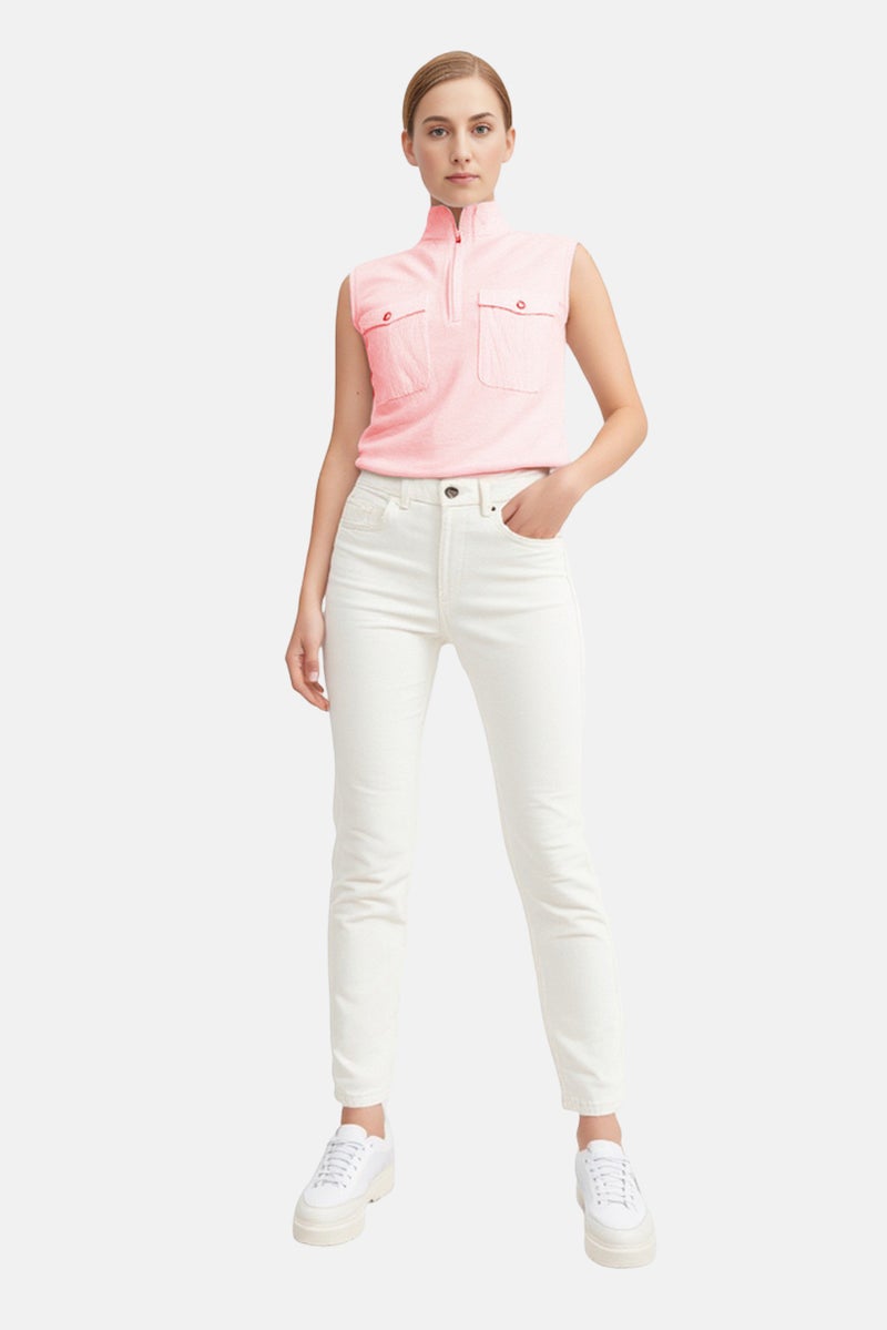 Bershka جينز دنيم نسائي بخصر عالي بدون مرونة، أبيض - Image 1