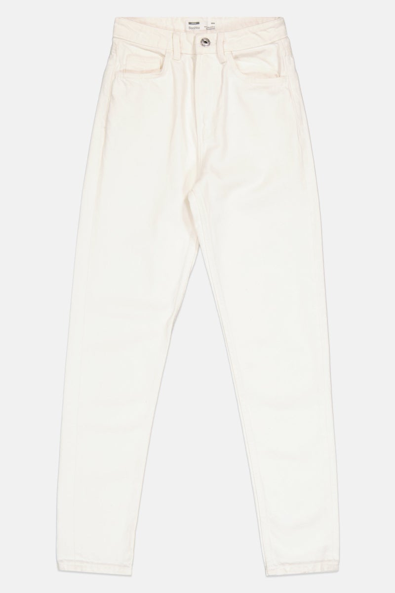 Bershka جينز دنيم نسائي بخصر عالي بدون مرونة، أبيض - Image 2