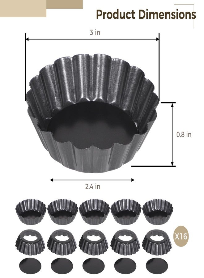 Homaisson 16 PCS Mini Removable Bottom Tart Pans, 3 in Nonstick Carbon Steel Fluted Cake Molds, Flower Shape Mini Pie Pans, Baking Cups for Tarts, Pudding, Brownies, Small Quiche - Image 4