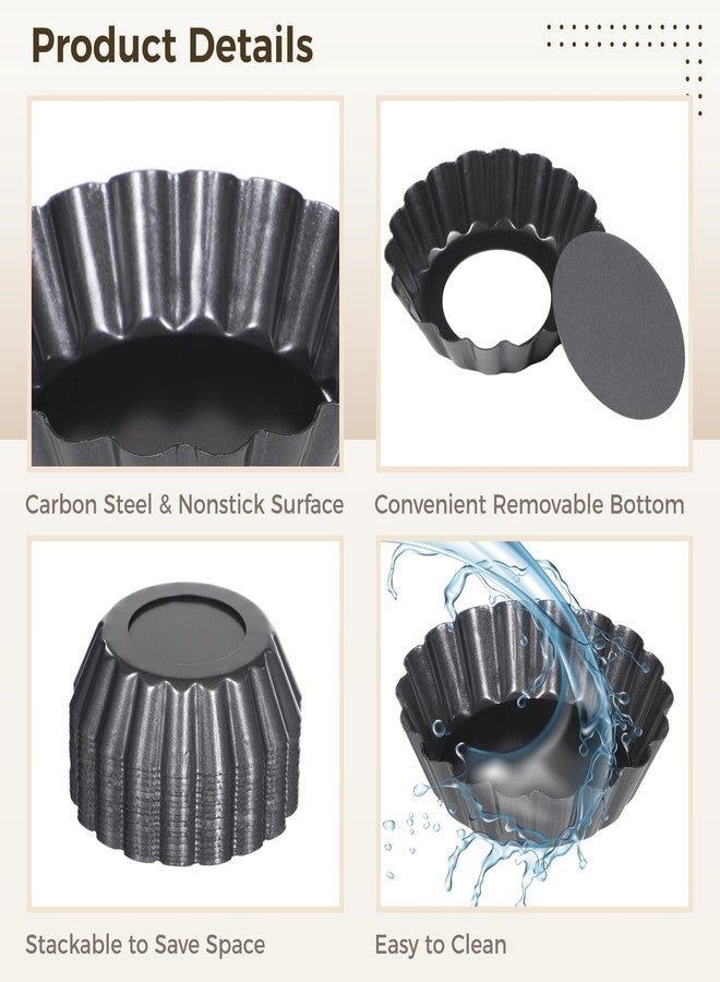 Homaisson 16 PCS Mini Removable Bottom Tart Pans, 3 in Nonstick Carbon Steel Fluted Cake Molds, Flower Shape Mini Pie Pans, Baking Cups for Tarts, Pudding, Brownies, Small Quiche - Image 3