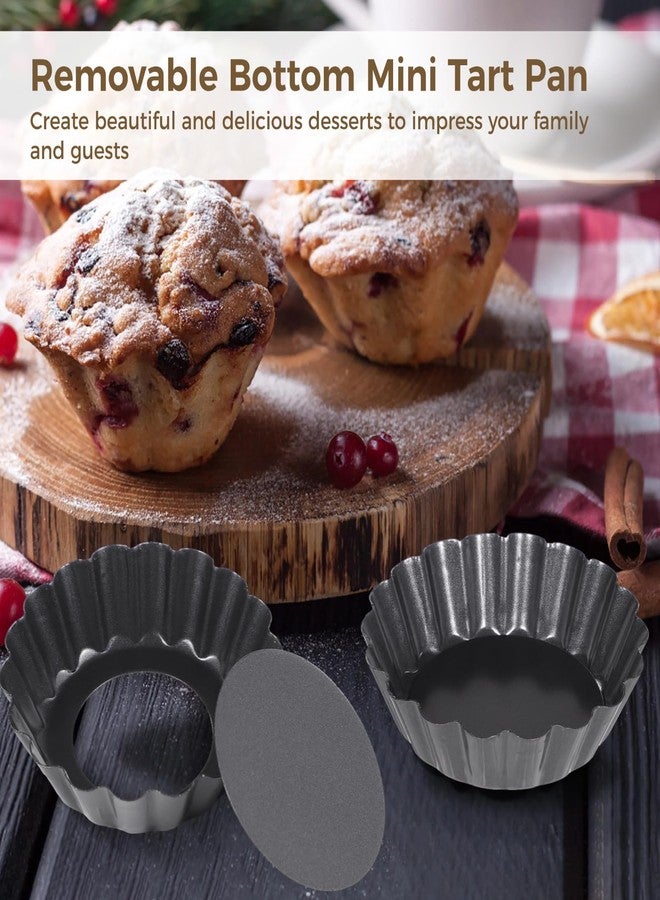 Homaisson 16 PCS Mini Removable Bottom Tart Pans, 3 in Nonstick Carbon Steel Fluted Cake Molds, Flower Shape Mini Pie Pans, Baking Cups for Tarts, Pudding, Brownies, Small Quiche - Image 2