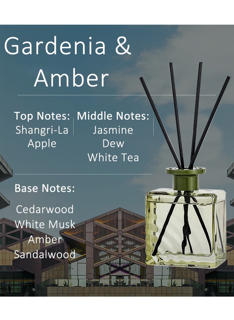 معطّر جو منزلي من القصب، معطر جو برائحة الشاي مع 4 أعواد، معطر جو بزيت عطري طبيعي يدوم طويلاً - 200 مل (غاردينيا وعنبر) - Image 2
