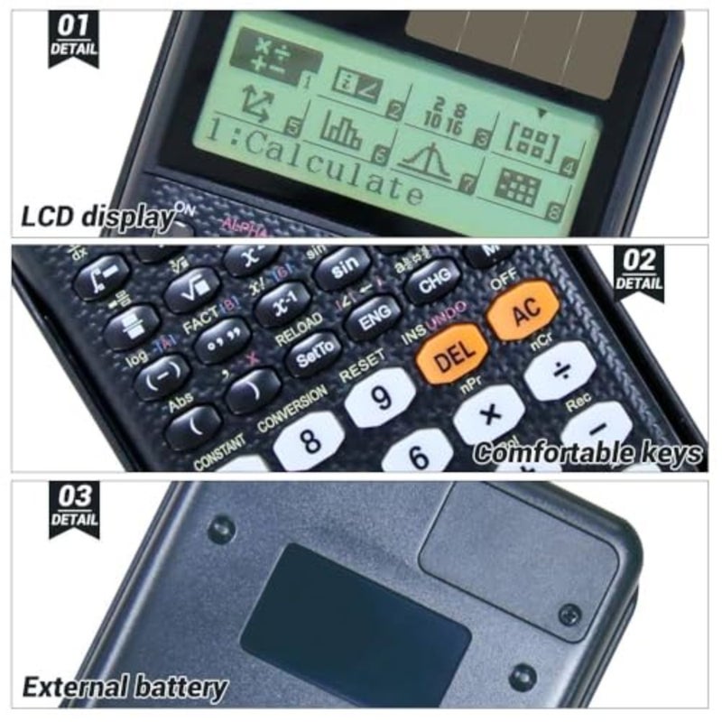آلة حاسبة علمية FX-991EX مزودة بـ 552 وظيفة، آلة حاسبة متعددة الوظائف، آلة حاسبة علمية للهندسة العلمية، 10+2 أرقام عرض مكتوبة، آلات حاسبة محمولة للطلاب - Image 4