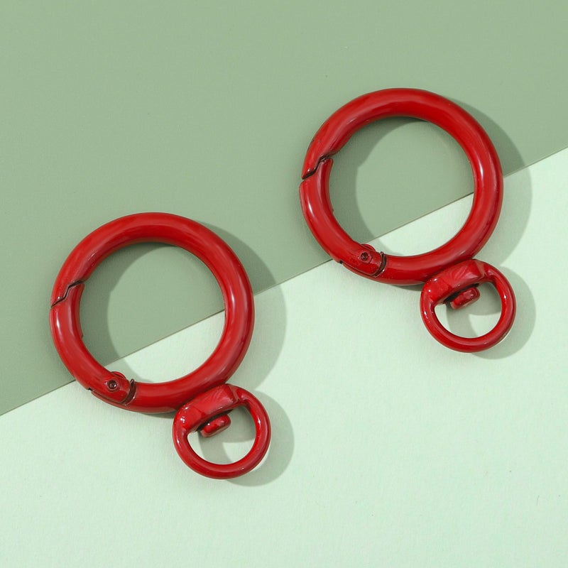 Japanese and Korean color alloy paint round 360 degree activity spring buckle DIY key chain accessories bag jewelry hanging buckle Red 2/bag 
