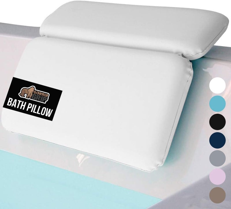 GORILLA GRIP Bath Pillow for Tub, Headrest for Neck and Back Support, Luxury Bathtub Pillows, Hot Tub Cushions, Bathroom Accessories for Women, Relaxing Spa Gifts for Mom Wife Girlfriend 2 Panel White - Image 1