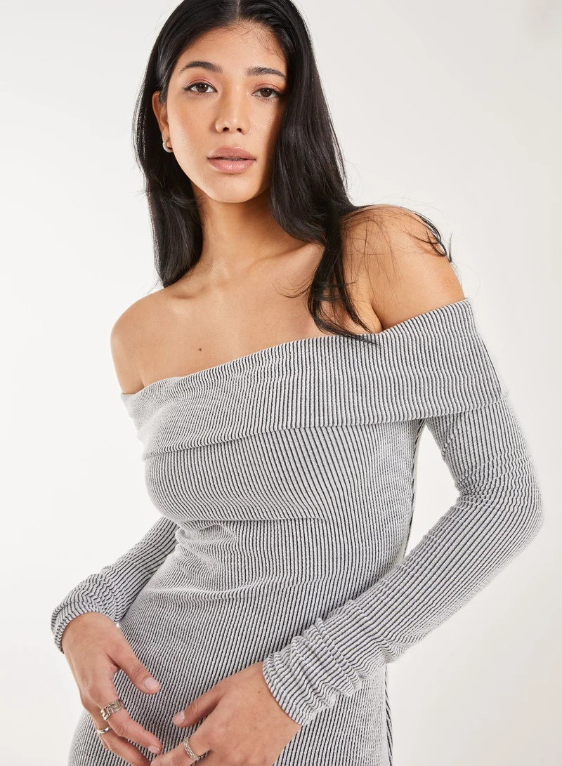 Pink Vanilla  Two Tone Rib Bardot Mini Dress for Women | Best Price UAE