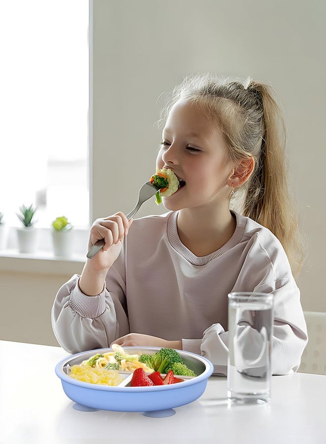 Bakpoco Stainless Steel Toddler Suction Plate with Lid, Deepened 9" Divided Plates with Removable Silicone Sleeves for Kids, Non Toxic Unbreakable Snack Dishes Set of 4, Sage Blue Beige Lilac - Image 5