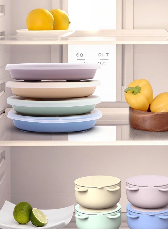 Bakpoco Stainless Steel Toddler Suction Plate with Lid, Deepened 9" Divided Plates with Removable Silicone Sleeves for Kids, Non Toxic Unbreakable Snack Dishes Set of 4, Sage Blue Beige Lilac - Image 3