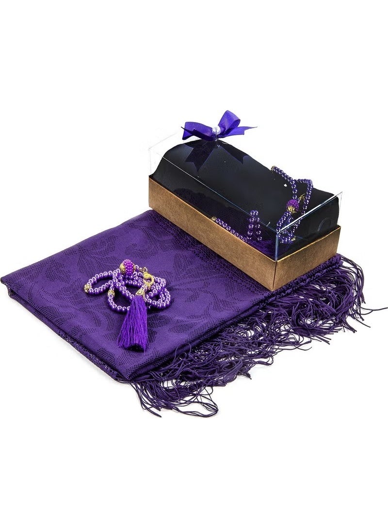 Ihvan Mevlid Gift Set - With Rosary - Shawl Covered - Dark Purple Color - Image 1