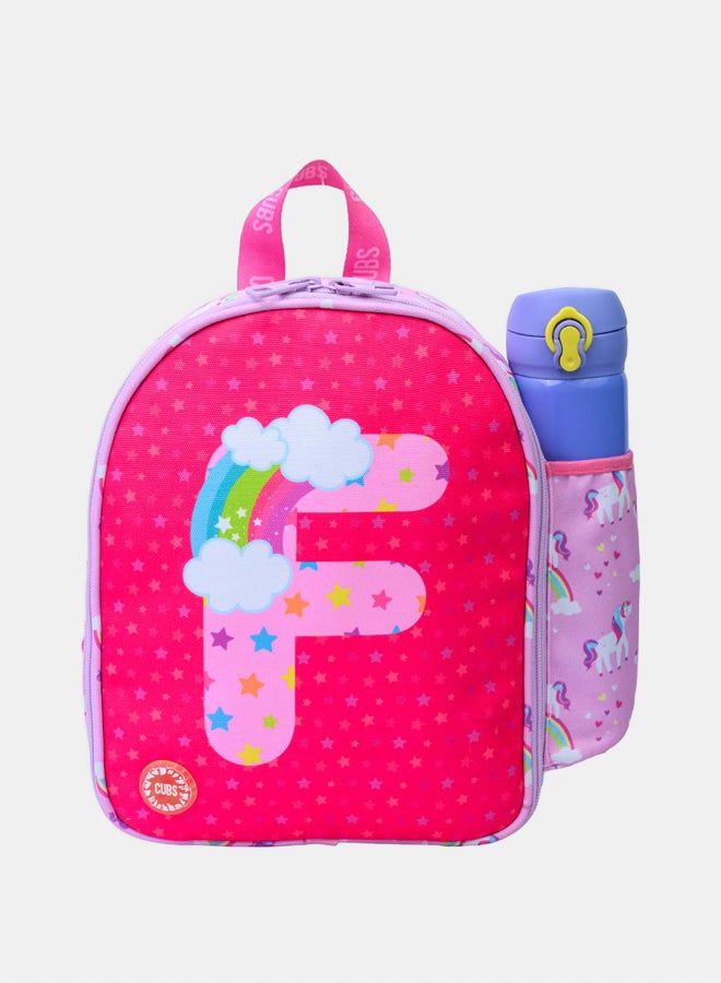 CUBS Nursery Pink Unicorn Letter F Lunch backpack - Image 1