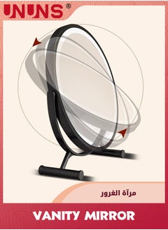 UNUNS Large Vanity Makeup Mirror,360° Rotation Black Circle Round Mirror For Dresser Desk With Stand,Metal Frame Standing Mirror,Modern Vanity Mirror For Living Room Bathroom Bedroom  - Image 3
