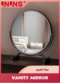 UNUNS Large Vanity Makeup Mirror,360° Rotation Black Circle Round Mirror For Dresser Desk With Stand,Metal Frame Standing Mirror,Modern Vanity Mirror For Living Room Bathroom Bedroom  - Image 1